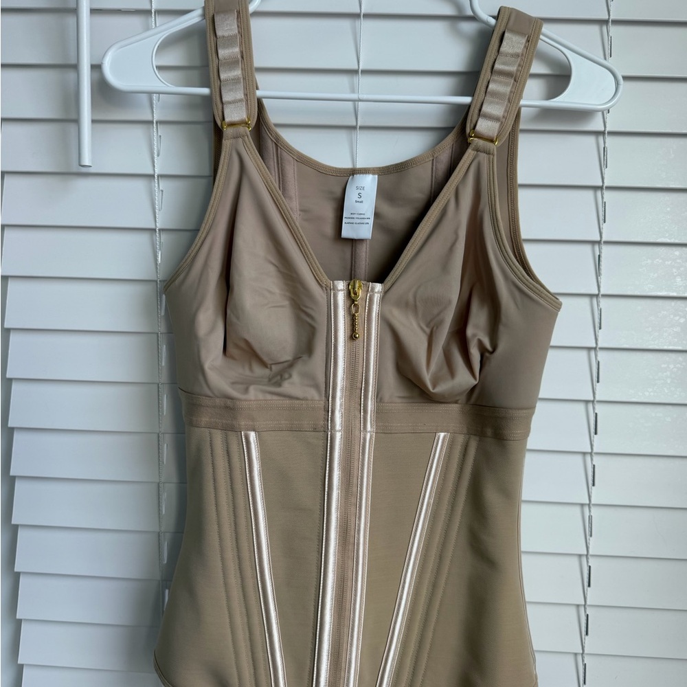 Viral Tan Waist Trainer with Bra, Adjustable Straps, & Clasps